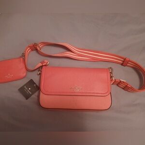 Kate Spade Coral Crossbody Bag with Striped Strap